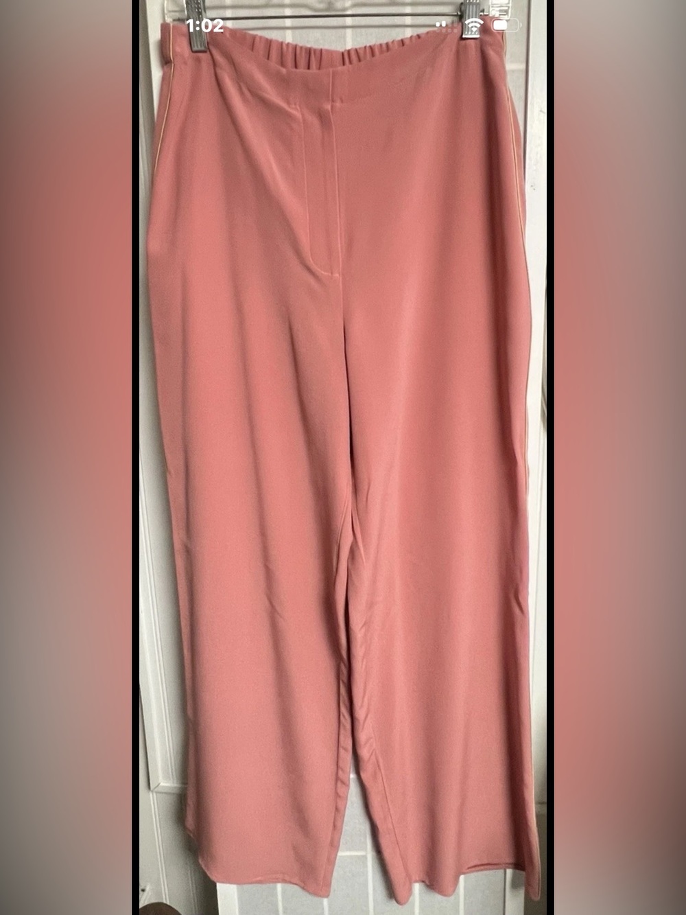 Roksanda 100% Silk Trousers Pants Made In England Pink Gold Pocket & Trim Sz 10